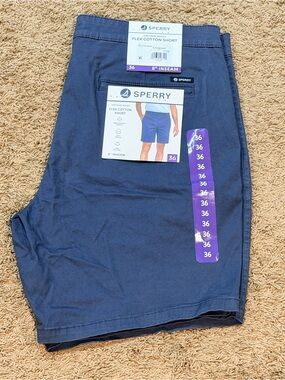 Sperry Men's Vintage Wash Flex Cotton Shorts Size 36 Navy 8" Inseam NWT